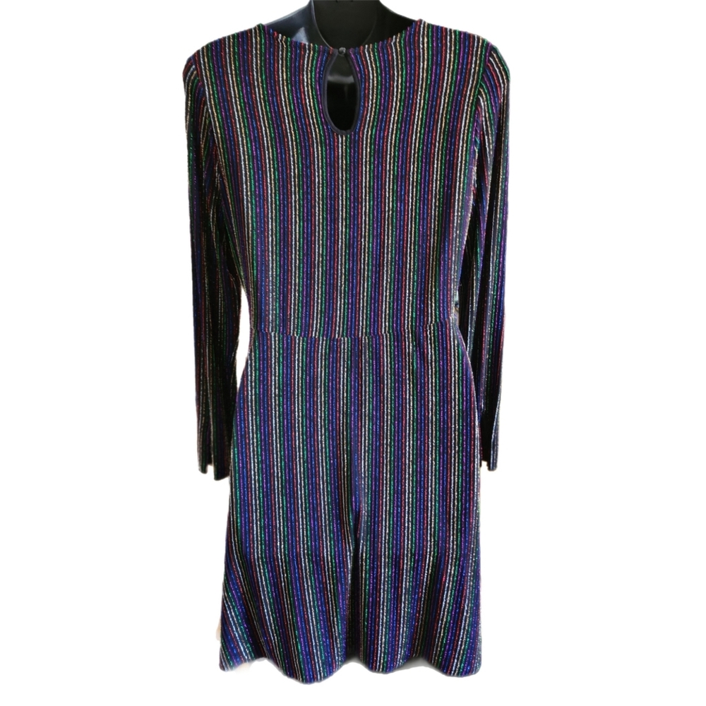ZARA KNIT MULTI-COLORED METALLIC THREADS DESIGNER DRESS SIZE M - Picture 3 of 4
